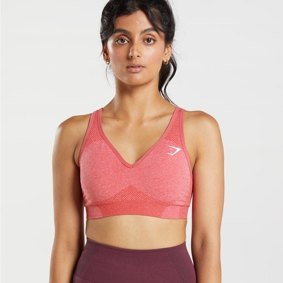 NWOT VITAL V NECK SPORTS BRA Size M Color Coral Red - Picture 1 of 8